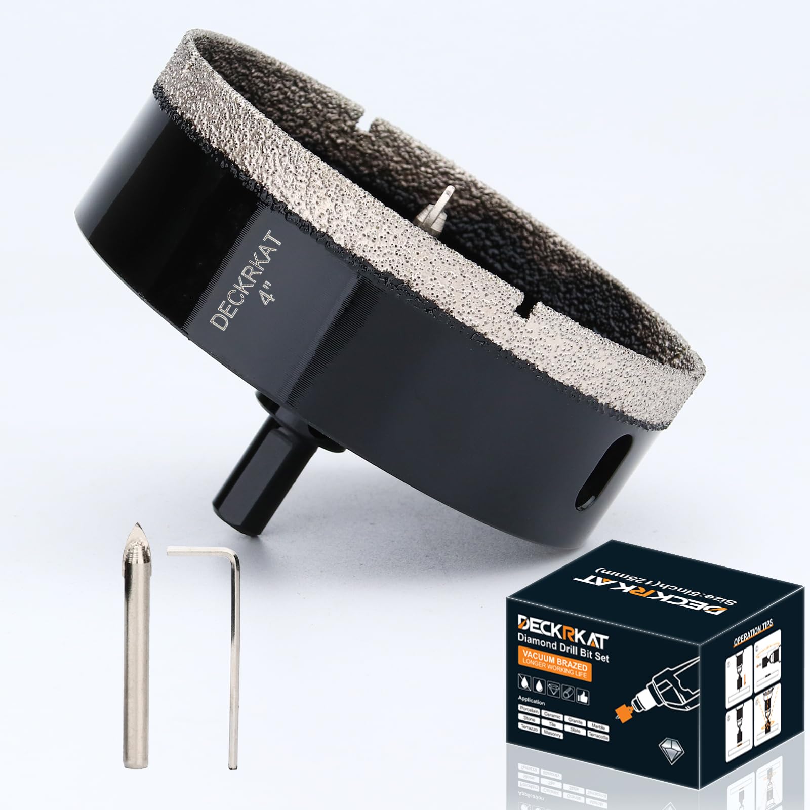 4 inch Diamond Hole-Saw Bits with Pilot Drill Bit -4" Diamond Tipped Tile Hole Saws with Guiding Bit Accurate Drilling for Porcelain Tile Ceramic