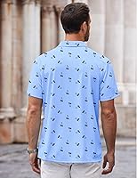 Vista 12 de COOFANDY Camisa casual con botones para hombre, manga corta, sin arrugas, camisa de verano