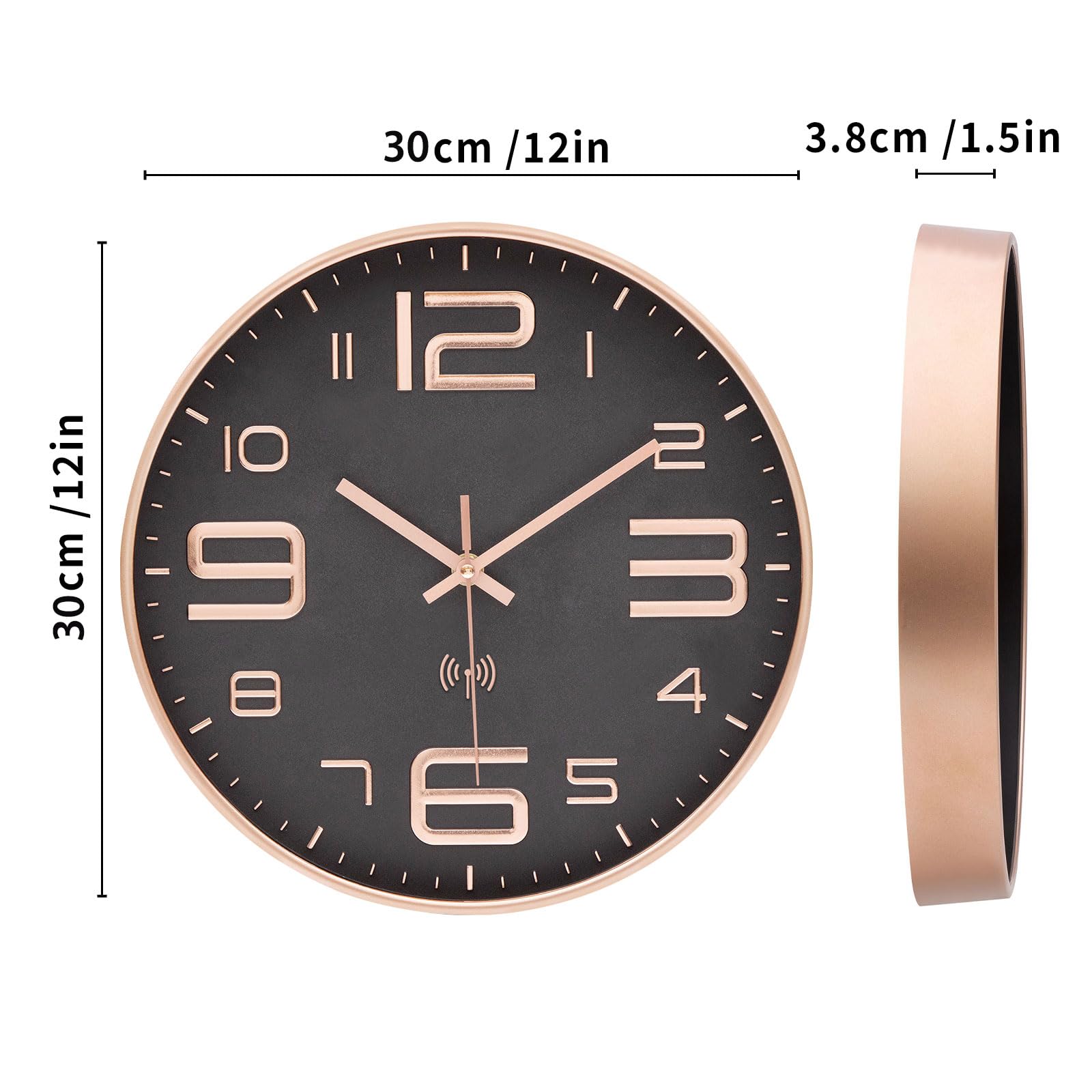 VIVILINEN Wanduhr Funk mit Großen Zahlen Funkuhr Wand Lautlos Wanduhr Ohne Tickgeräusche Funkwanduhr Geräuschlos Küchenuhr Funk für Wohnzimmer Schlafzimmer Küche Büro 30cm