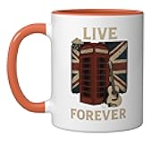 Live Retro Forever Britpop Vintage British Rock Nostalgia Ceramic Mug, Orange/White