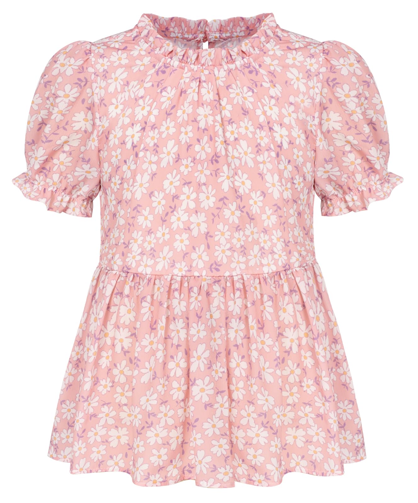 GRACE KARIN Blusa de manga corta con volantes y flores para niñas, camisa holgada de verano con estampado floral