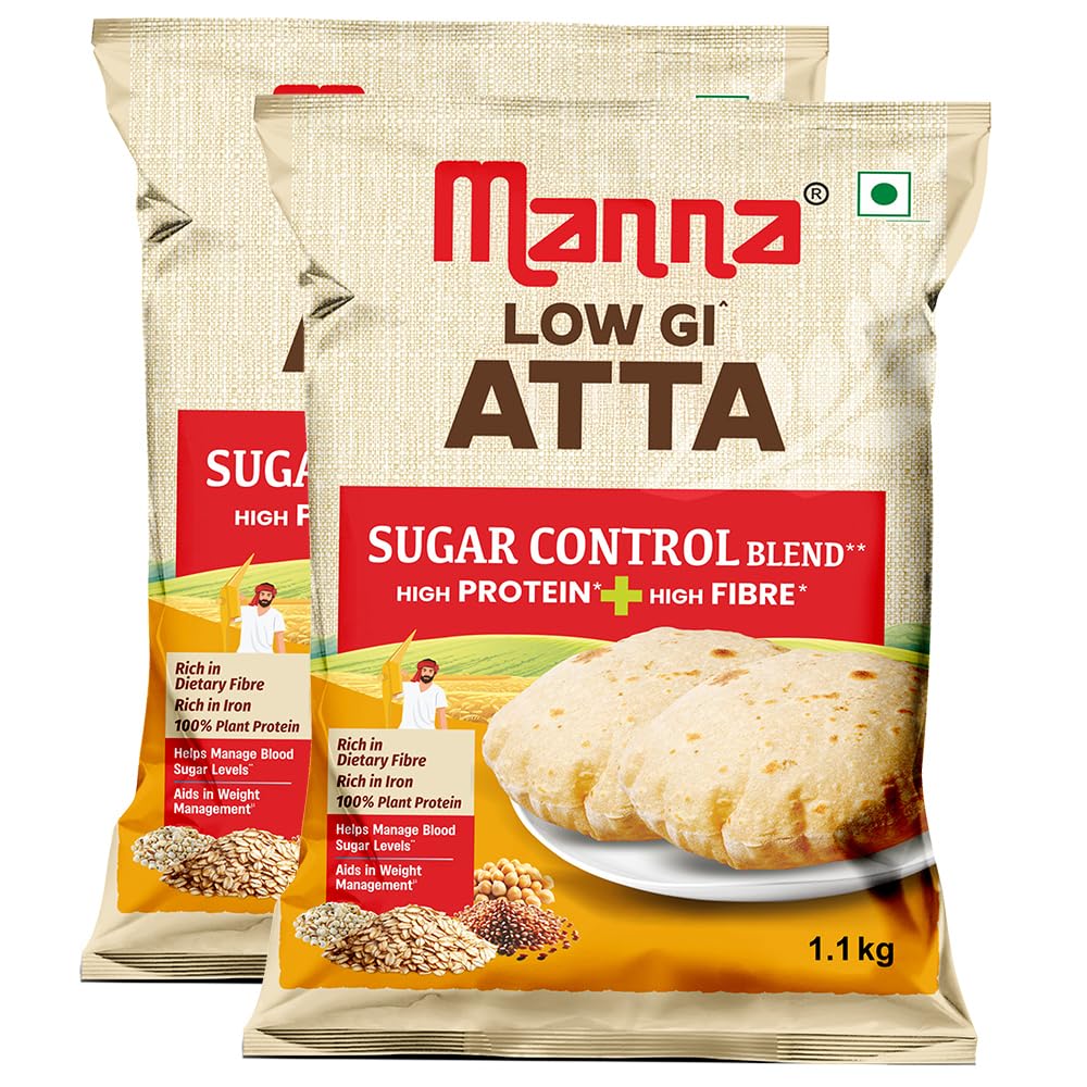 Manna Low GI (< 46) Sugar Control Multigrain Atta with 21g Protein, 14g Fibre (in 3-4 Rotis) 100% Natural 2. 2kg