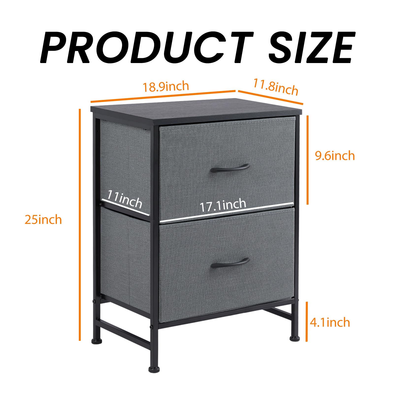 DUMOS Lot de 2 Tables de Chevet en Tissu - Armoire étroite - Commode de Chambre à Coucher - Style Industriel - pour Salon, Chambre d'enfant, Couloir