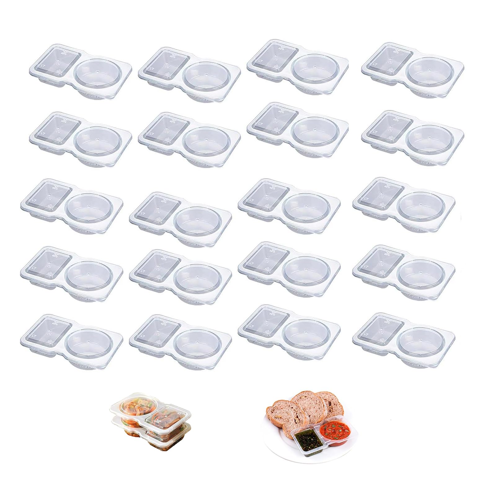 Xiantian Transparent 10Pcsreusable Snack Containers, Double Compartment Snack Pots With Lids,Thickened And Portable Sauce Condiment And Dip Containers For Picnic/Work Lunch (20)