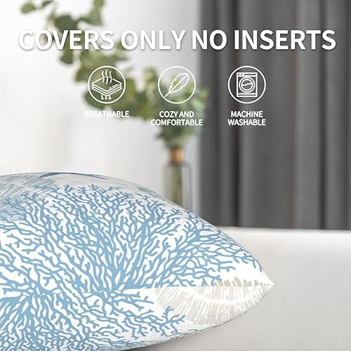Miniatura 5 de BETGINY Juego de 2 fundas de almohada de 20 x 20 pulgadas, fundas cuadradas con temática de océano veraniego, fundas de almohada rurales y estrellas