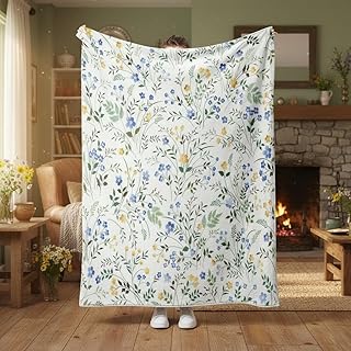 Spring Floral Throw - Blue & Yellow Watercolor Floral Blanket for Couch ...