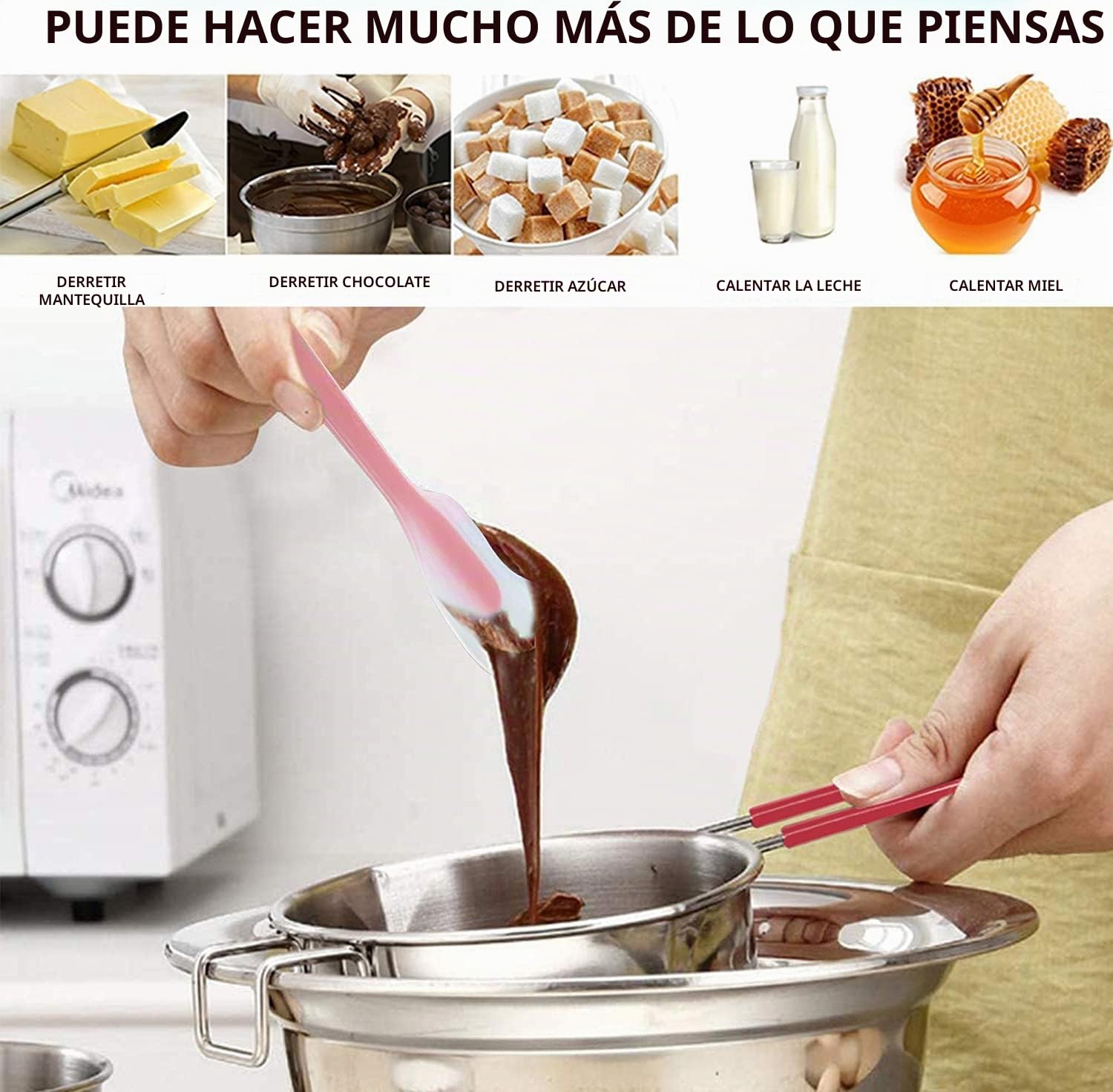Aslanka Olla de Derretir de Acero Inoxidable, 1200ml Cazo Baño María Cuenco de fusión con asa Cazo Baño María Parte Inferior Plana Crisol de Chocolate Bol para fundir Chocolate o Mantequilla