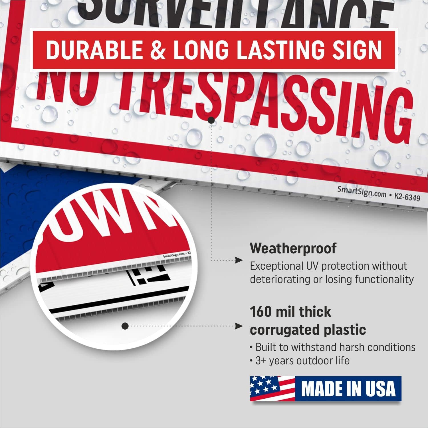 SmartSign 12" x 18" (2-Pack) 24 Hour Video Surveillance No Trespassing Yard Sign with 15" Metal H-Stake, Double Sided, Large 160 mil Thick Corrugated Plastic Lawn Signs, Water Resistant