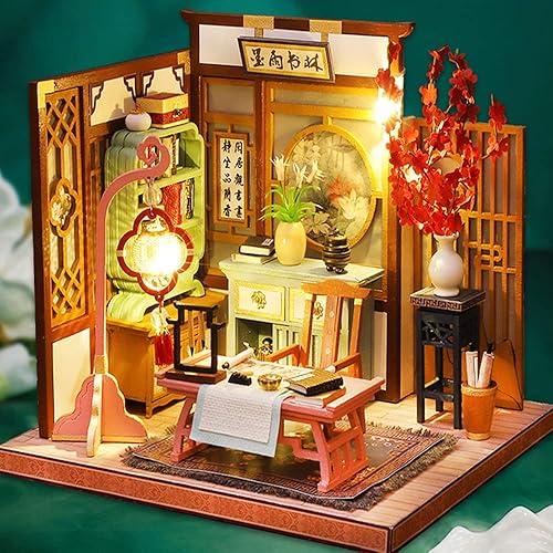 Miniatura 26 de Roroom Kit de casa de muñecas en miniatura y muebles, mini casa de muñecas de madera 3D, modelo artesanal estilo chino con cubierta a prueba de Hl05