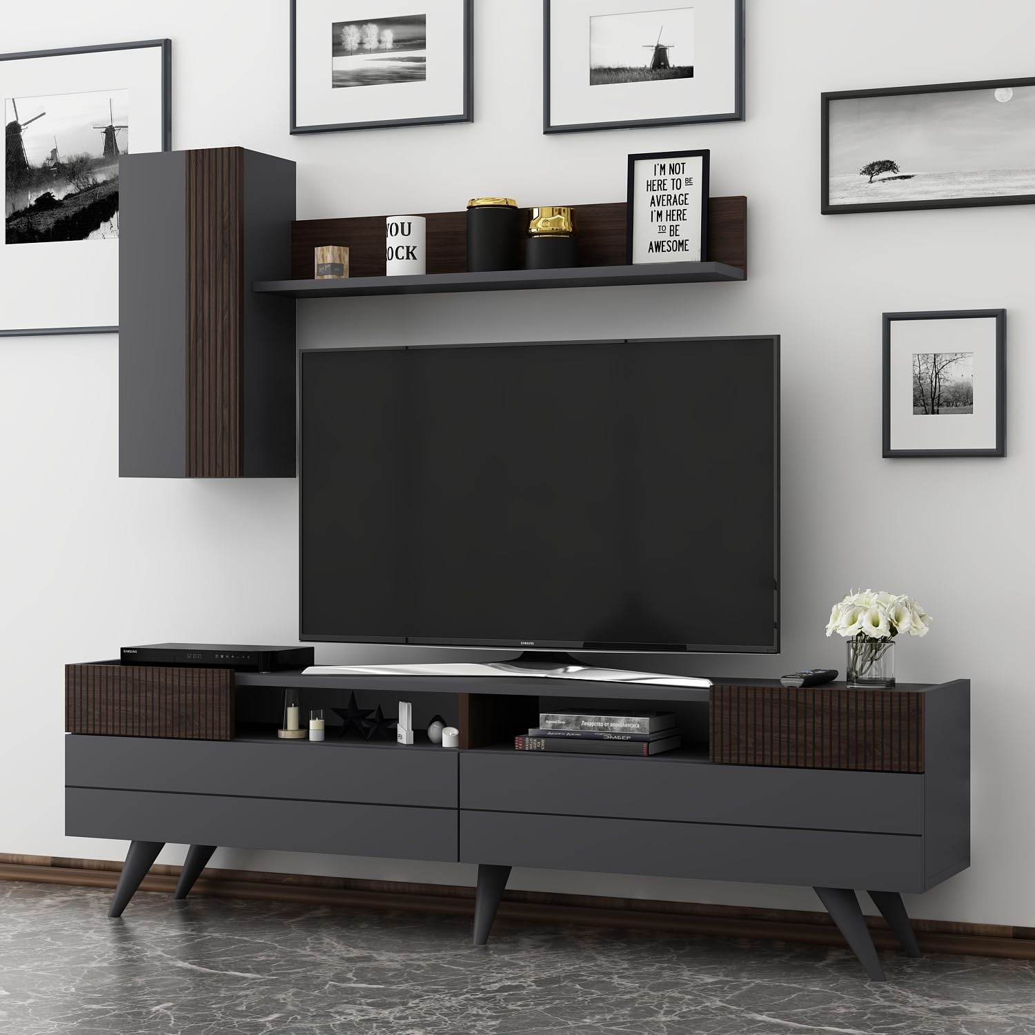 Parete Attrezzata HOMIDEA MOON - Mobile TV Con Armadietti, Design Moderno - Foto 4