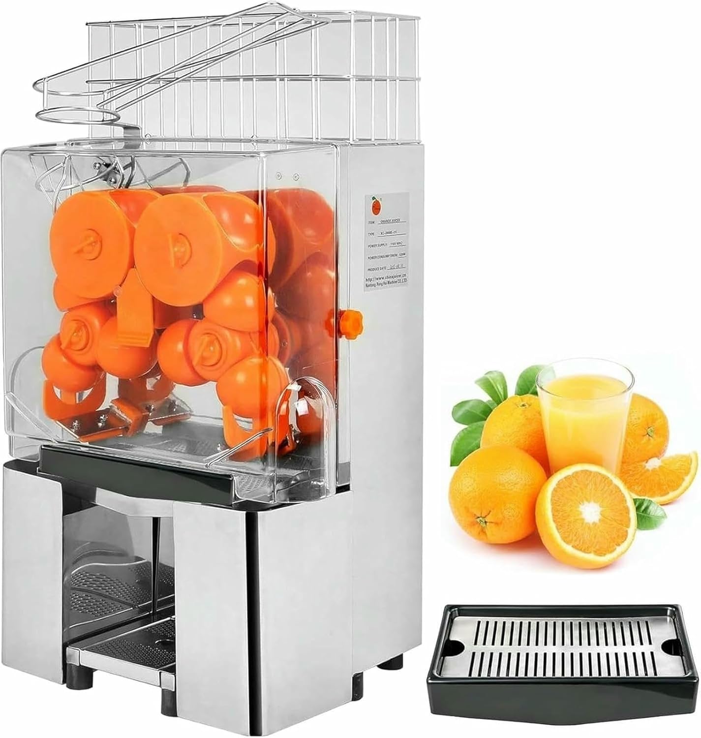 Commercial Juicer Machine - Electric Juice Extractor with Easy-Clean Filter and Dual Buckets for Fresh Orange and Fruit Juices-