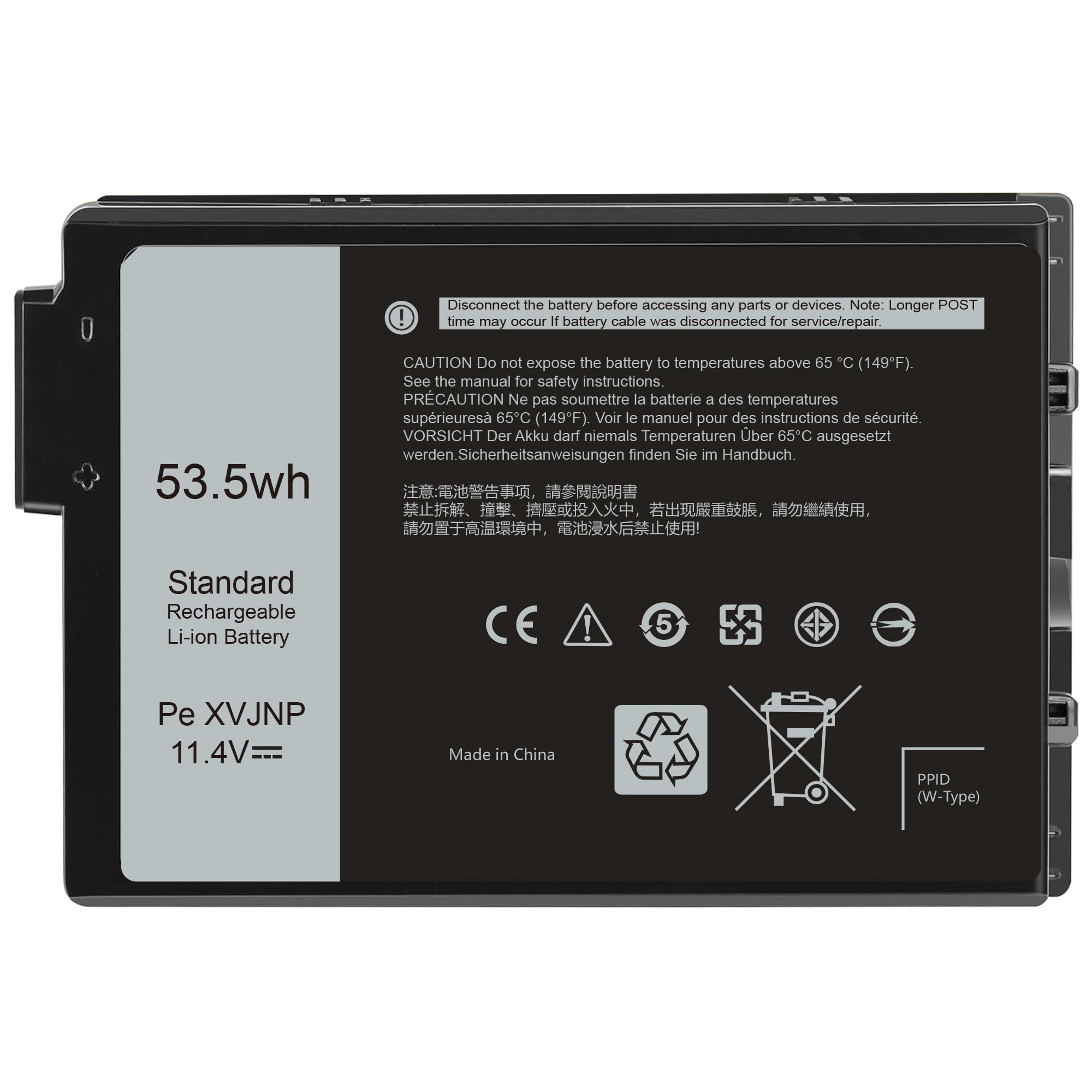 XVJNP Laptop Battery Replacement for Dell Latitude 5430 Rugged Latitude 7330 Rugged Series Notebook P148G P148G001 P149G P149G001 6JRCP 06JRCP M0TN3 0M0TN3 KD1CT 451-BCWQ 11.4V 53.5Wh