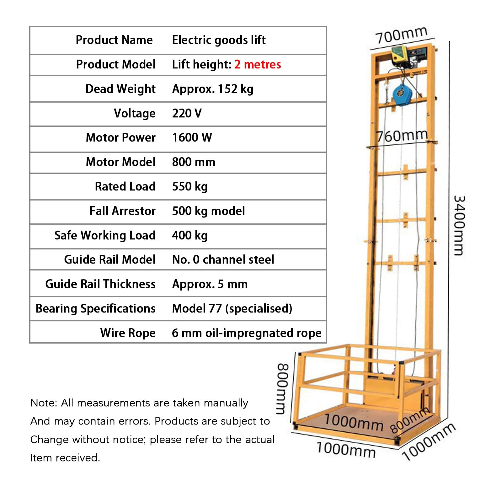 Plataforma Eléctrica de Elevación, Ascensor de Carga Montado en Pared con Control Remoto, Altura Ajustable, Ideal para Uso en Almacenes y Talleres, 10m/32.8ft