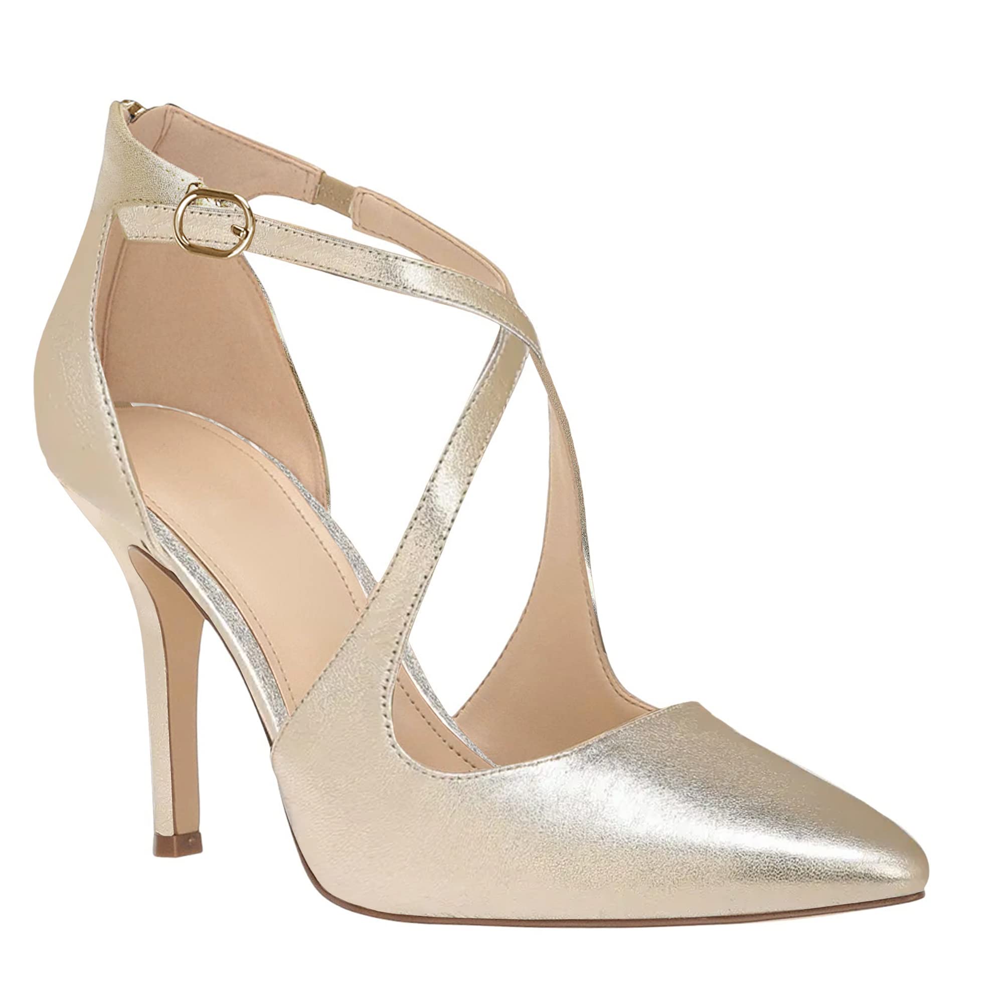 Womens Pumps High Heels Pointed Toe Crossed Strap D'Orsay Zip up Stilettos Party Dress Shoes