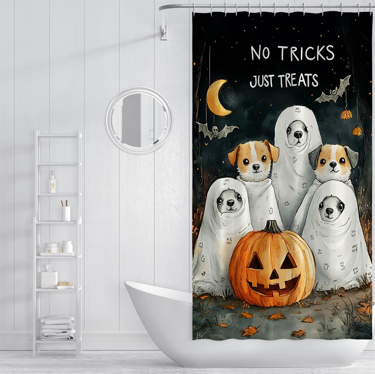 Tende Doccia Fantasma Cane Divertente Halloween Zucca Luna 200x200cm