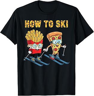 How to Ski Funny Pizza French Fries Skiing Boys Girls Kids T-Shirt, Men, Black, Small