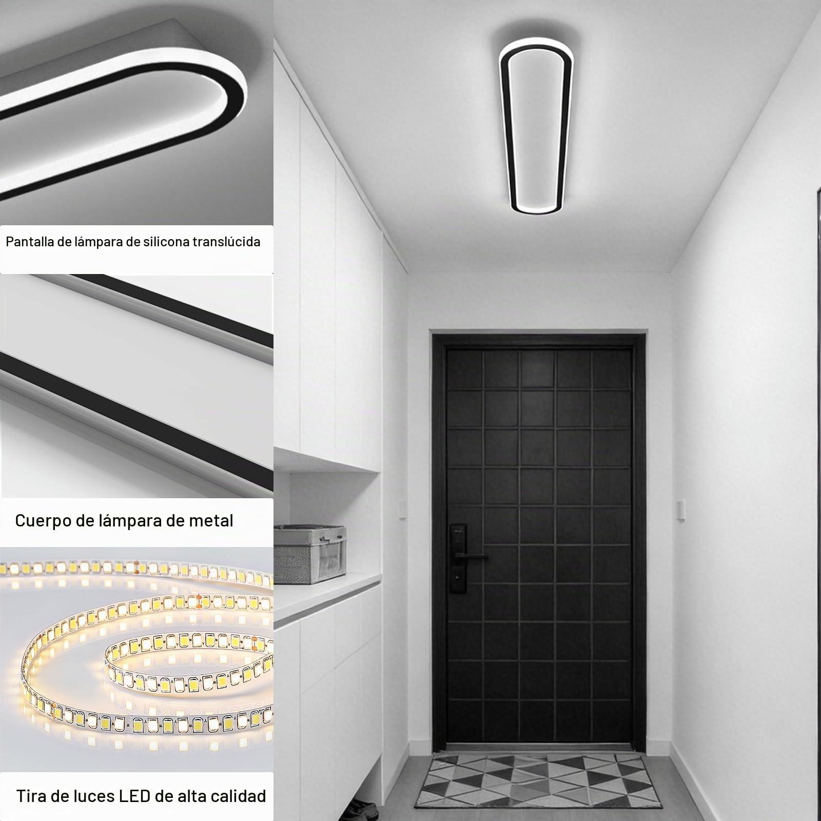 Plafón LED Techo 120 cm Regulable para Salón Cocina y Pasillo, Negro | Lampara Techo con Mando a Distancia, Luz 3000K-6000K, Cuerpo de Hierro con Difusor de Silicona, uso Interior Diario
