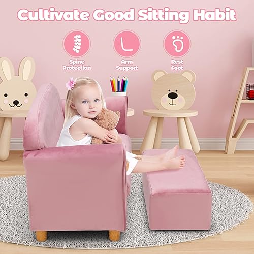 Miniatura 6 de INFANS Sofá para niños con reposapiés sofá tapizado de 2 asientos sillón reposabrazos para niños sala de estar dormitorio guardería jardín de