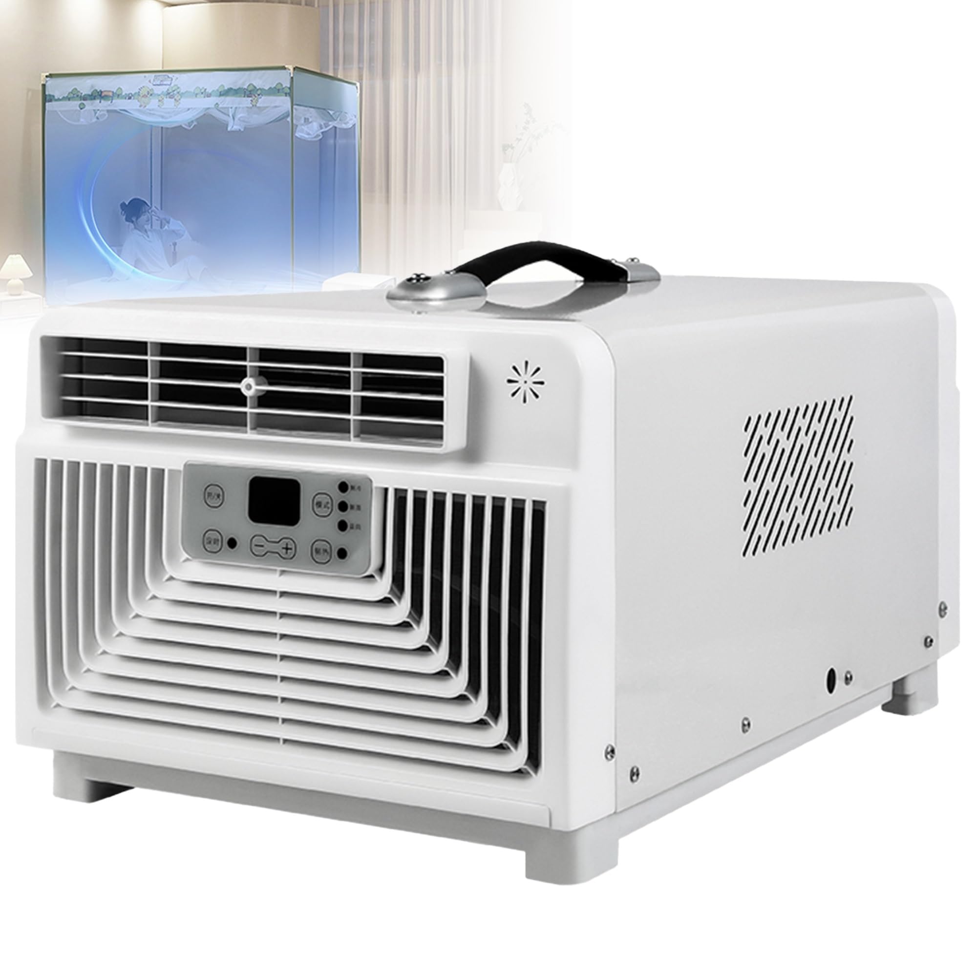 Portable Camping AC Unit with Dehumidifier – 3400 BTU Quiet Air Conditioner, LED Display, Remote Control, 12H Timer, Window Kit Included for Small Room, Home Office, Cabin