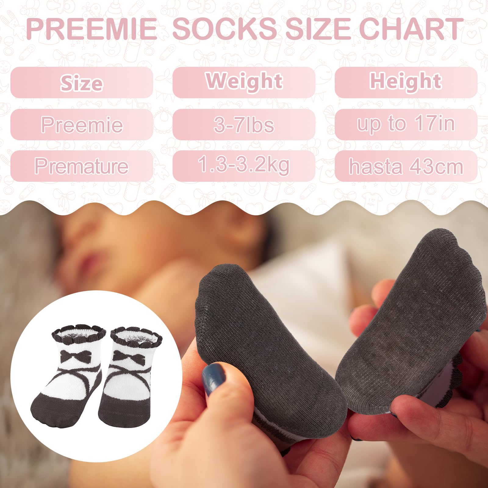Toulite Lot de 12 paires de chaussettes prématurées en coton pour bébés filles et garçons prématurés - Style ballet - Taille unique, Style de ballet, taille unique