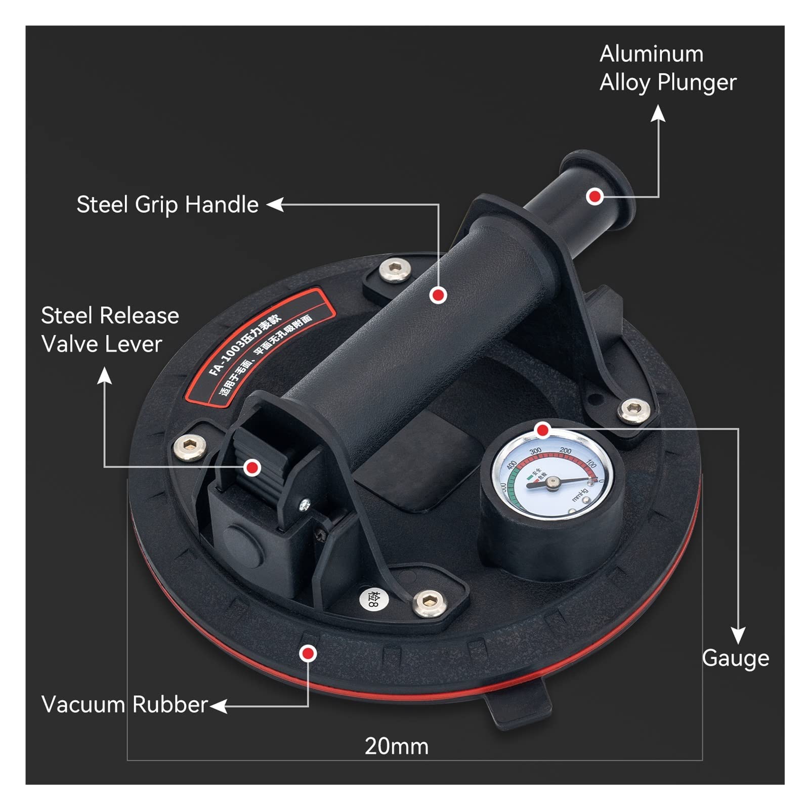 Colocador de costuras de piedra Ventosas de vacío for unir y nivelar costuras Elevador de ventosa de vidrio de 8 pulgadas Succionador de vacío de servicio pesado Succionador de vidrio industrial con m
