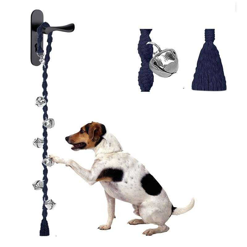 Campainha ajustável para cães com corda trançada e sinos metálicos GINIDEAR DarkBlue, 90 cm