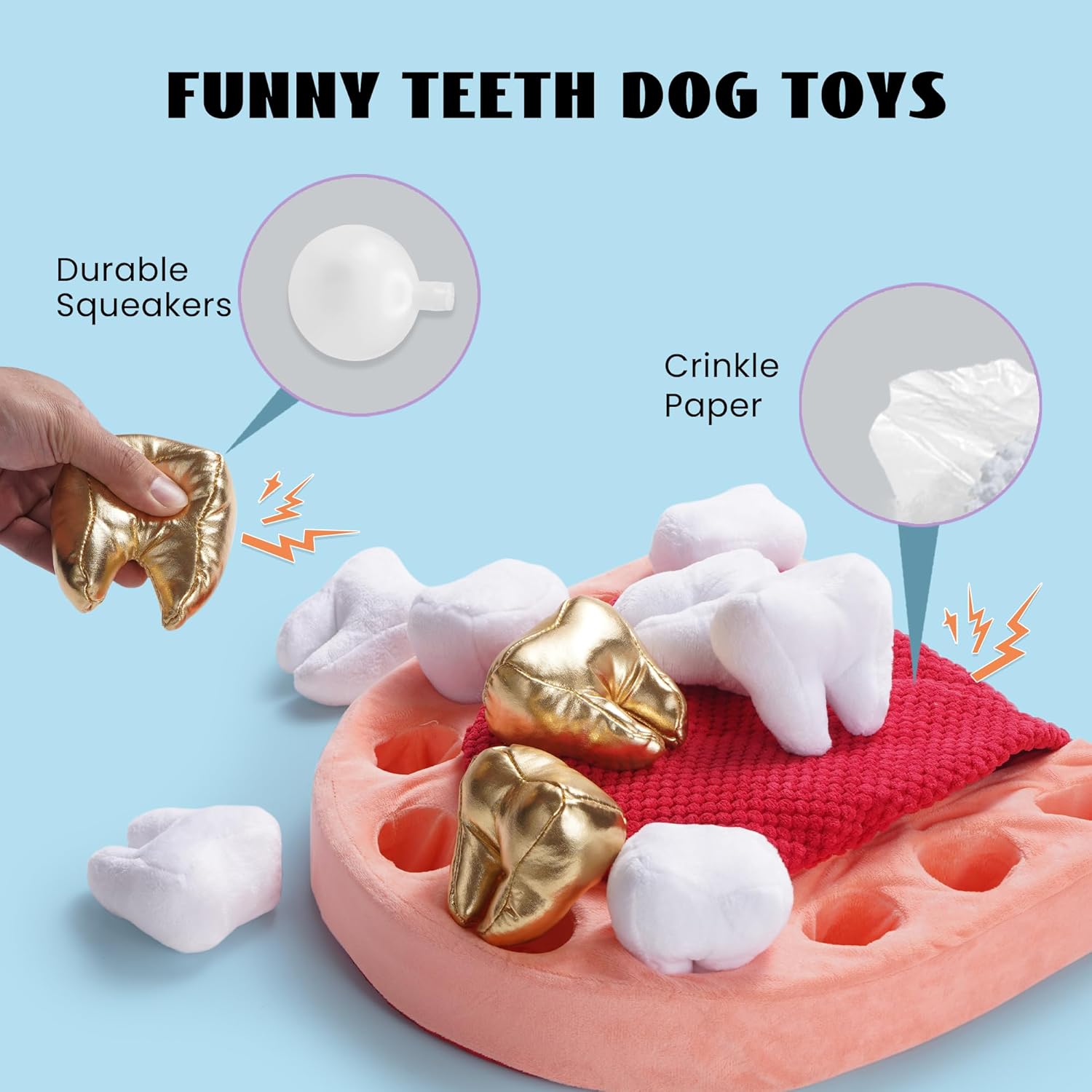 Nocciola Interactive Teeth Dog Toys – Enrichment Puzzle Funny Dog Toy for Small to Large Dogs, Non-Slip Hide and Seek Dog Toys to Keep Dogs Busy