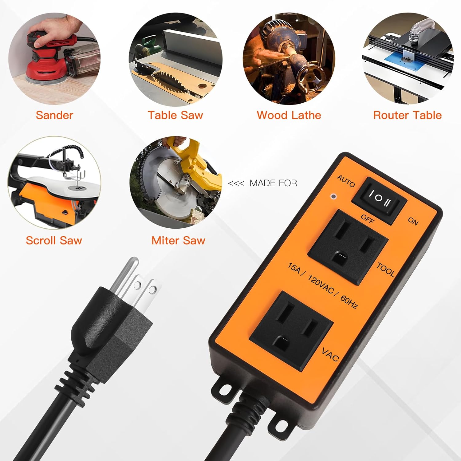 Automatic Vacuum Switch Allows Power Tool/Table Saw to Turn Vacuum Cleaners/Accessories On and Off, Turn-On Delay Prevents Circuit Overloads Shop Dust Collector Off Delay