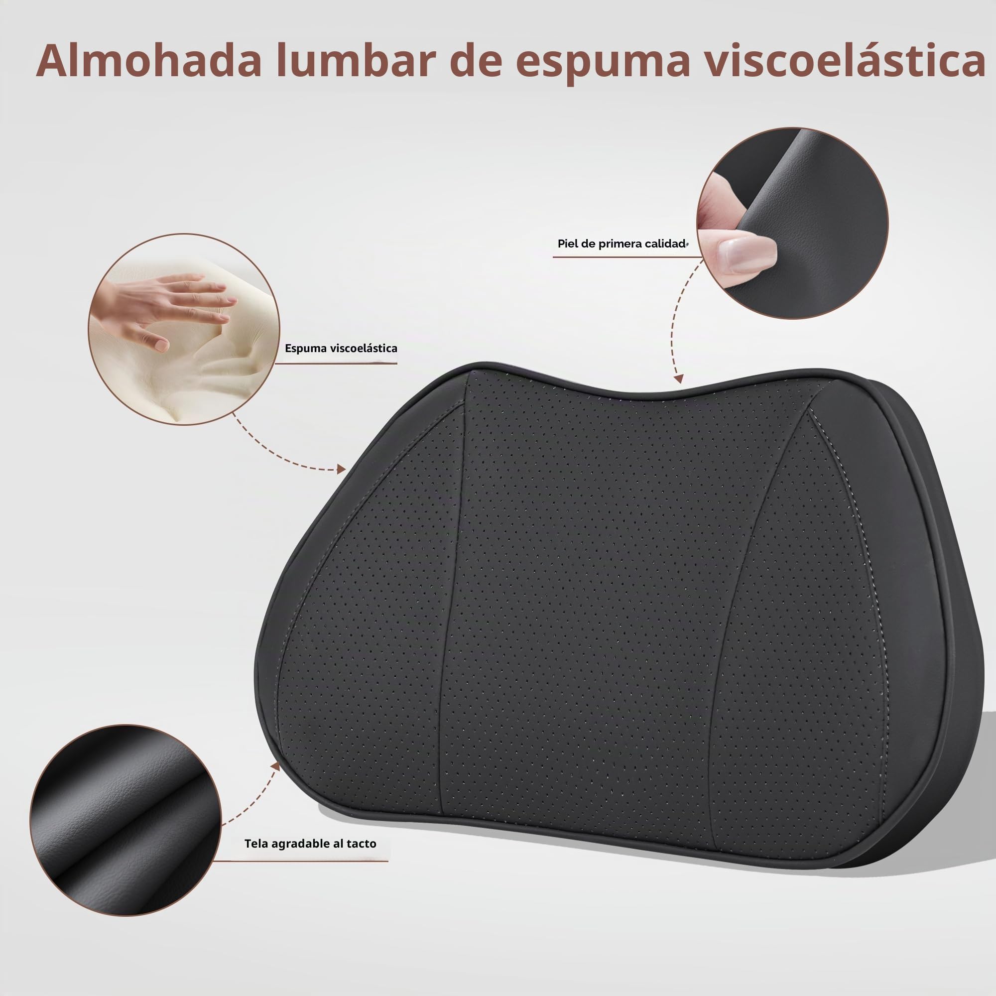 Cojín Lumbar Ergonómico para Coche, Almohada Soporte Lumbar para Silla de Oficina, Gaming y Casa, Respaldo de Espuma Viscoelástica para Asiento de Automóvil, Negro, 1 Unidad
