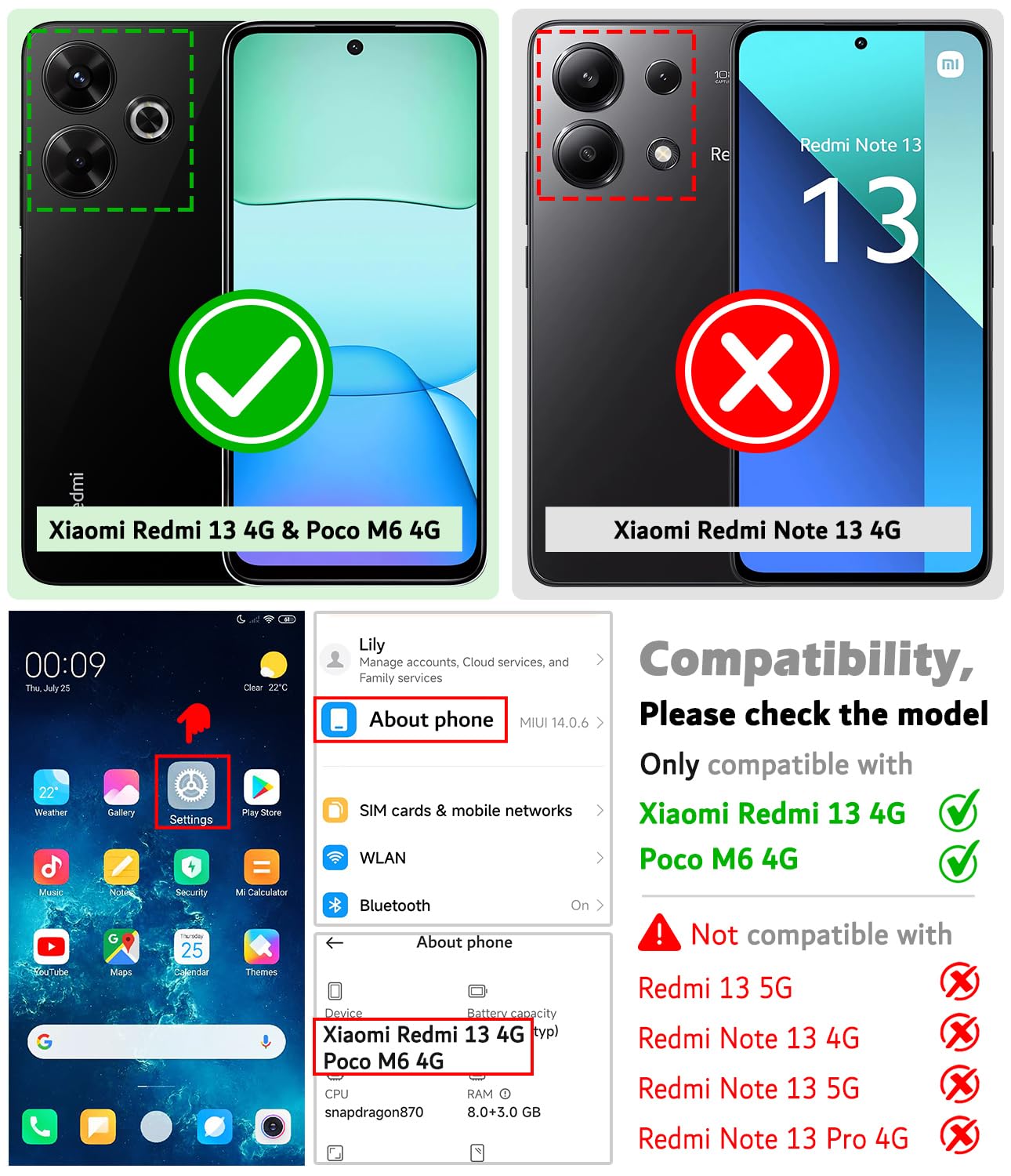 Leacckl for Xiaomi Redmi 13 4G Case, Leather Wallet Case for Xiaomi Redmi 13 4G - Image 2