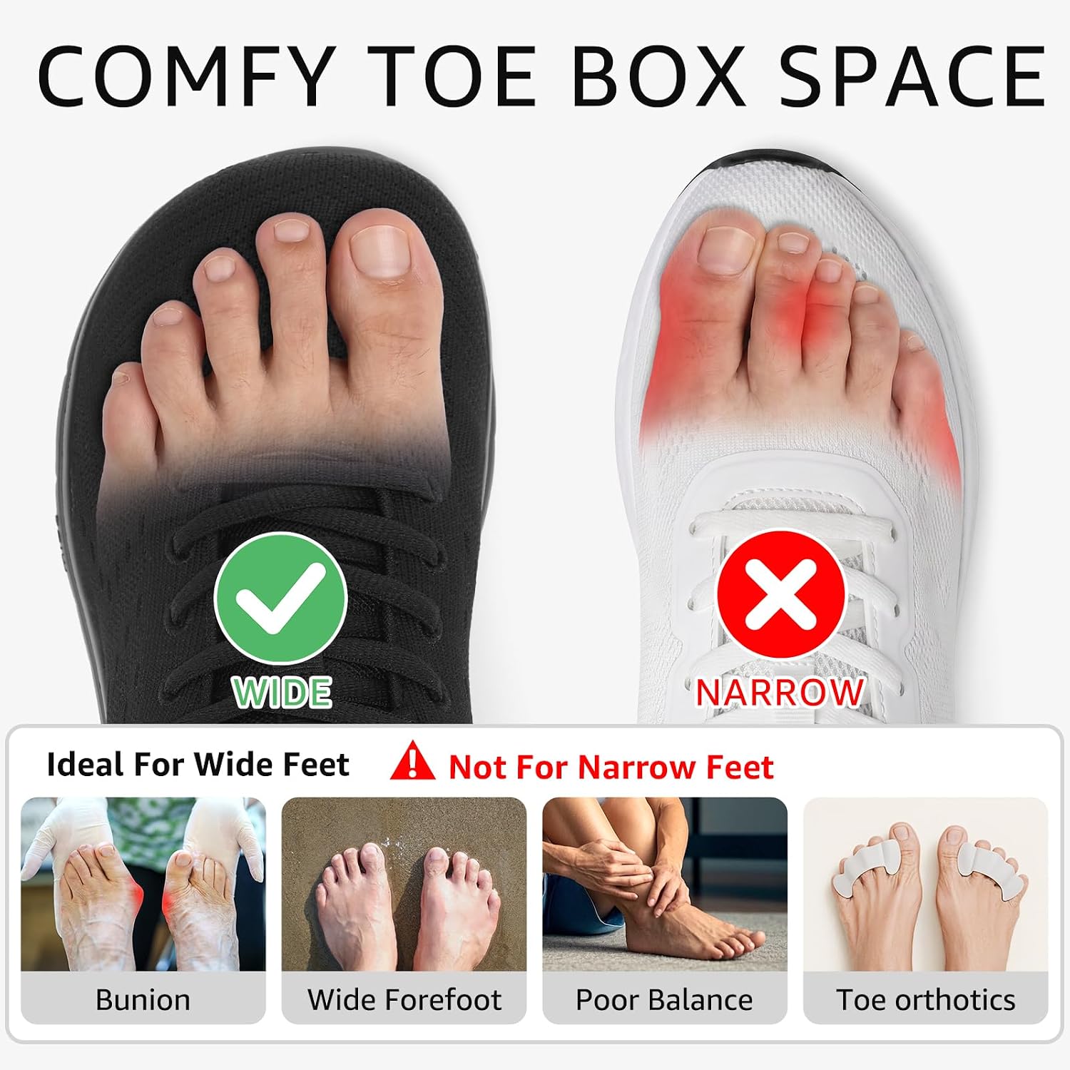 STQ Womens Wide Toe Box Walking Shoes Comfortable Orthopedic Sneakers for Plantar Fasciitis, Bunions, Diabetics with Arch Support