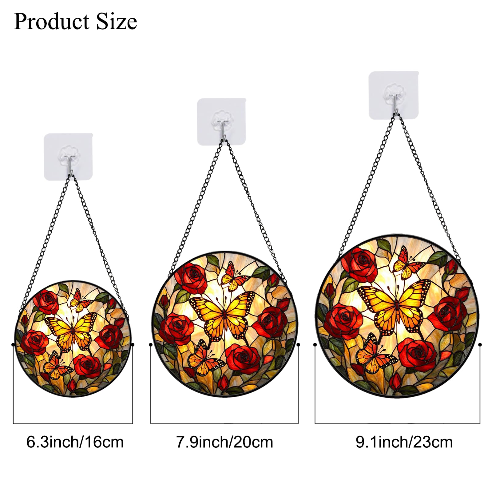 Atrapasueños de mariposa para colgar en la ventana, atrapasueños de rosas de flores para decoración de ventanas interiores, vitrales para decoración del hogar, regalo para mujeres, mamá 035