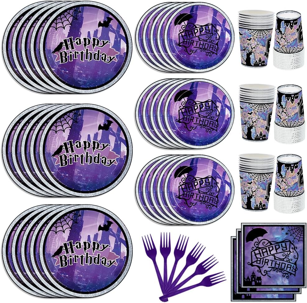 AURORAPARTY 150pcs Party Supplies Birthday Plates Party Decorations Purple Forks Birthday Disposable Tableware Set for 30 Guests