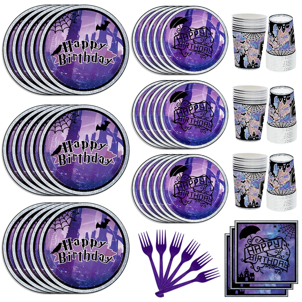 AURORAPARTY 150pcs Party Supplies Birthday Plates Party Decorations Purple Forks Birthday Disposable Tableware Set for 30 Guests