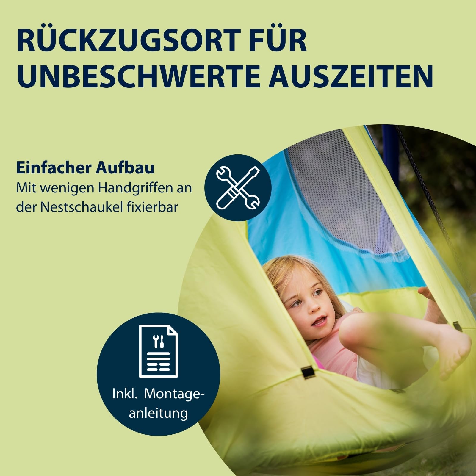 HUDORA Zeltbezug Cosy Castle - Zeltüberzug für HUDORA Nestschaukel 90 & 110/120 in blau/Lemon - Polyester-Schaukelzelt für Innen- & Außenbereiche - Schaukelüberdachung für Kinder & Erwachsene