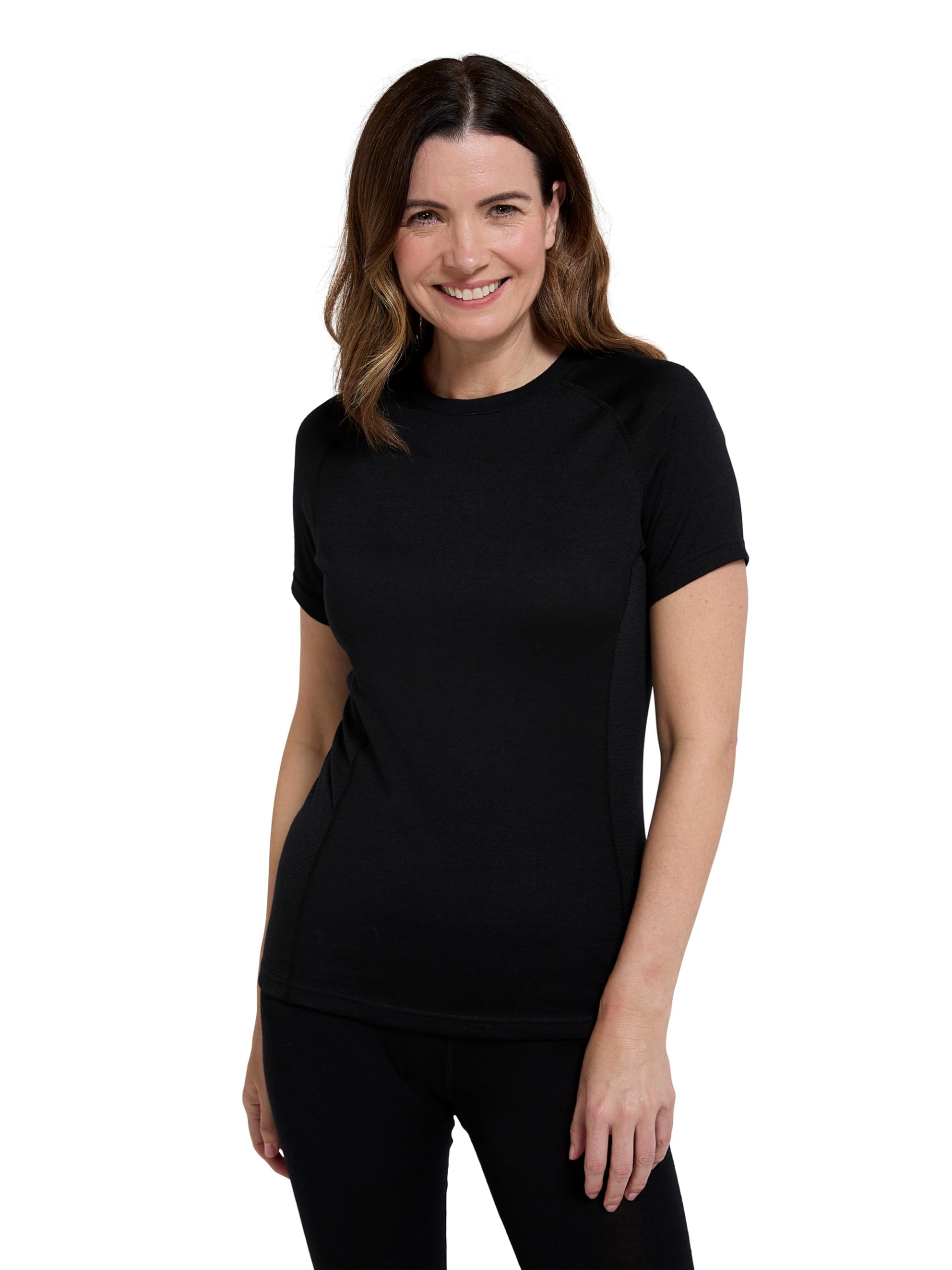 Mountain Warehouse Summit Womens Merino Thermal Top - Moisture Wicking, Anti-Bacterial & Quick Drying Ladies Baselayer - Spring Summer, Outdoors, Travelling Black 12