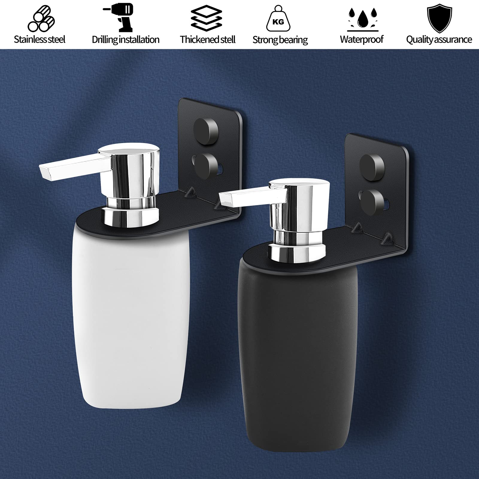 TRINENOX Non-Drilling Adhesive Shower Gel Bottle Rack, Soap Bottle Dispenser Holder Wall Mount, Hand Pump Bottles Dispenser Stand Hanging Rack Shampoo Standing Shelf Storage Holder Bracket(4 Black S)