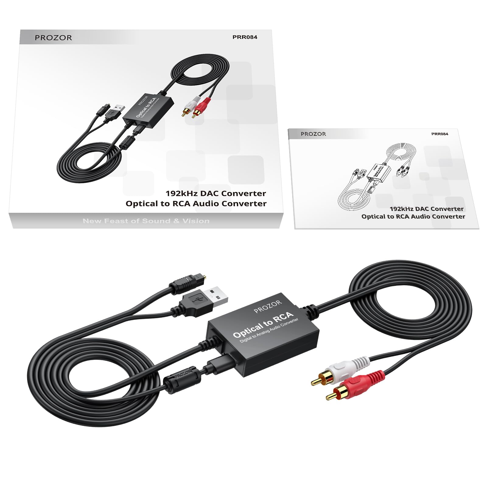 PROZOR DAC 2.1m SPDIF a RCA 192KHz/24bit Adattatore Ottico Toslink a AV Convertitore Audio Digitale a Analogico