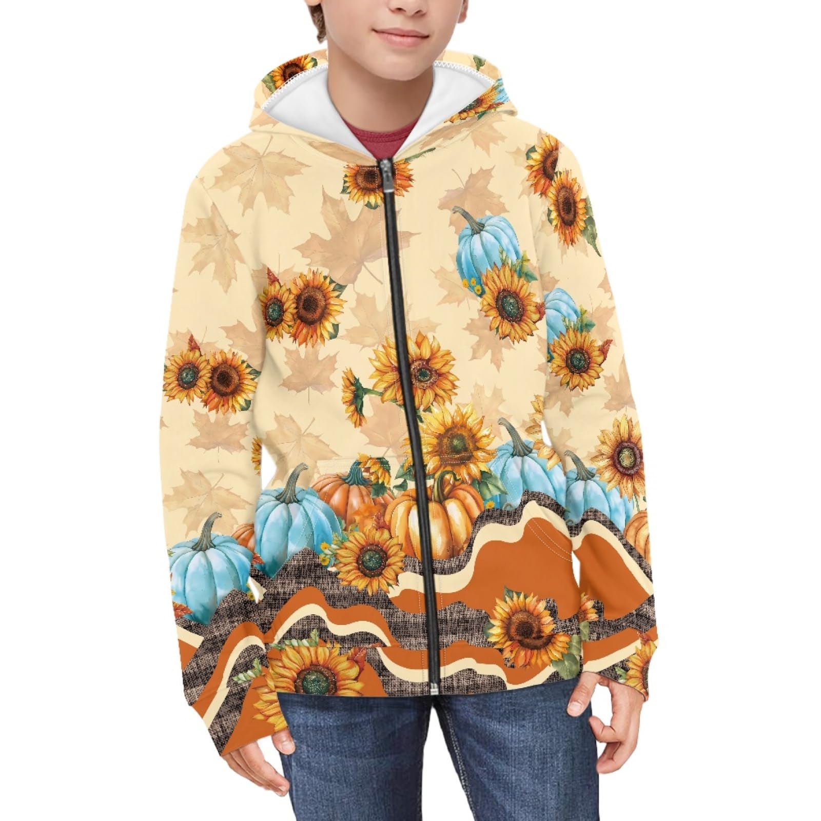 Coloranimal Unisex Girls Boys Long Sleeve Casual Hoodies &amp; Sweatshirts Tops Kids Zip Up Jacket Coat Age 6-16 Year