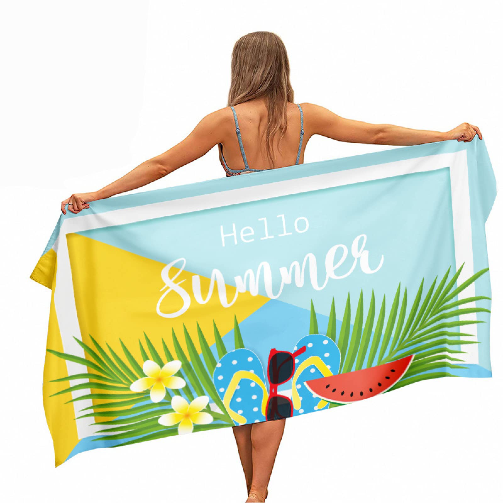 Generisch Toalla Playa Grande 100X200 Amarillo Azul XXL Secado Rrápido Toalla Manta de Playa para Mujer Deportes Viajes Sauna Y Piscina