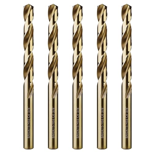 Miniatura 1 de Juego de 5 brocas de cobalto de 38 pulgadas, juego de 5 brocas de acero de alta velocidad BAIDETS M35, juego de brocas helicoidales para metal duro,