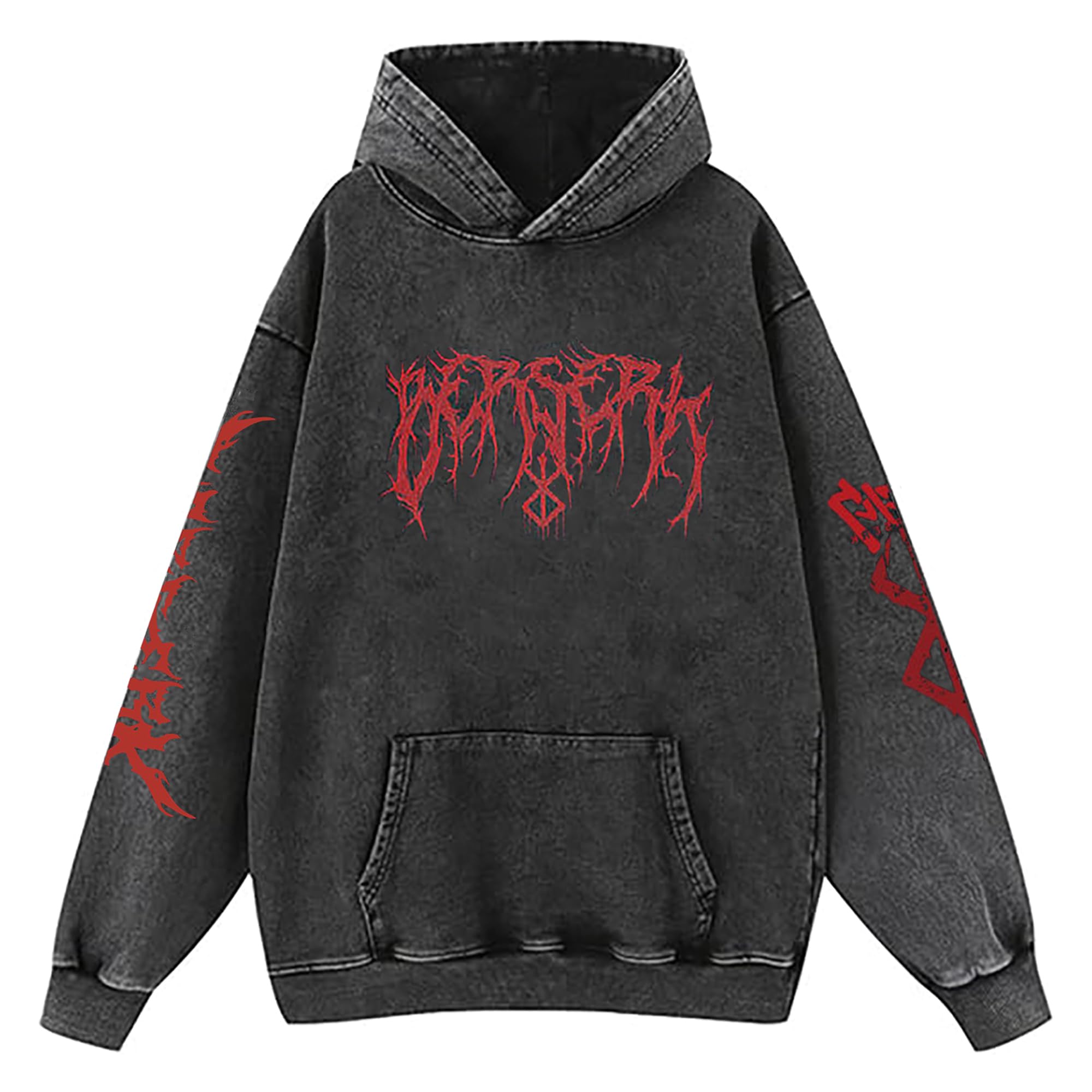 BNNNRNJA Unisex Anime Washed Hoodie Cosplay Costume Men Vintage Sweatshirts Long Sleeve Casual Hooded Pullover for Women: Black-b 3X-Large