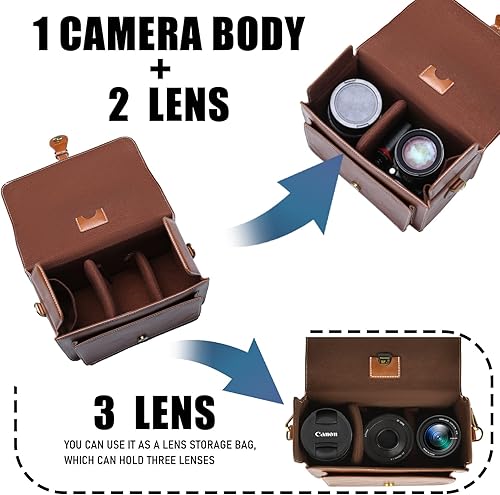 Miniatura 3 de Cwatcun Camera Shoulder Bag Compact Camera Case Waterproof Retro Compatible for Canon Nikon Sony SLR DSLR Mirrorless Camera and Lens Brown, Medium