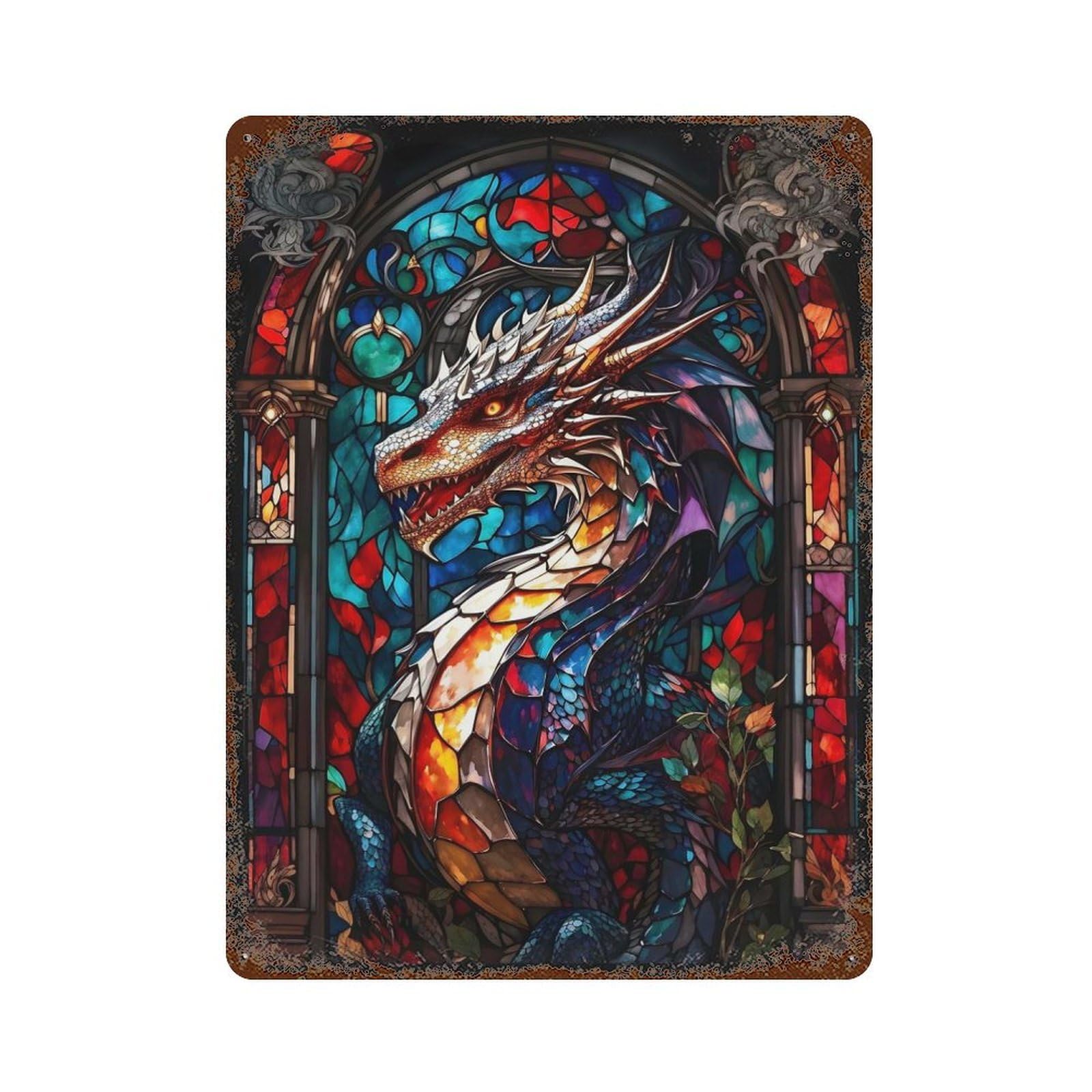 Dragon Abastract Weathered Tin Sign 15.7"x11.8", Novelty Wall Decor for Garage, Pub Or Kitchen