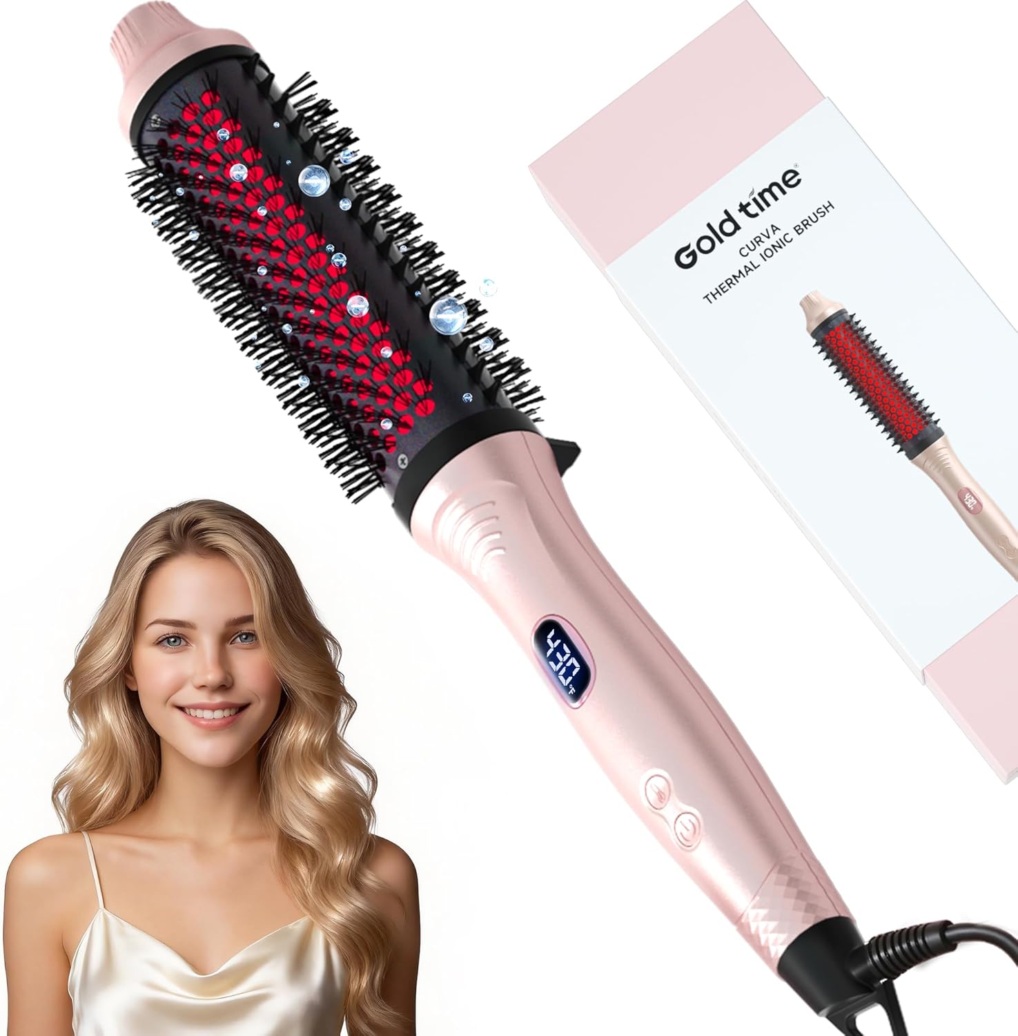 PRO Heated Round Brush, 1½" Infrared Thermal Ionic Curling Brush for Blowout Look w 100M Negative Ions, Dry Hair Styling for Instant Volume, 6 Temp Control, Dual Voltage, All Hair Types