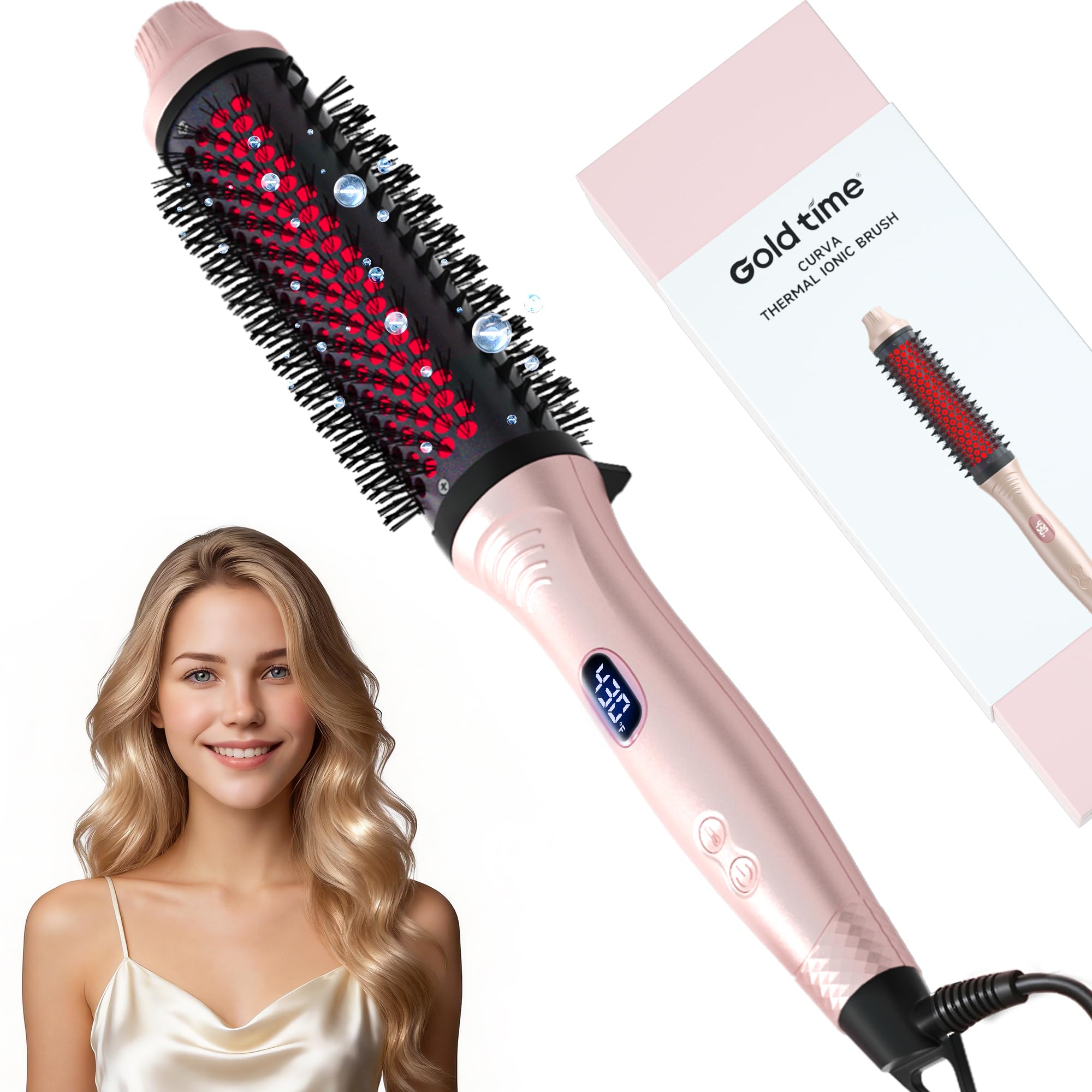 PRO Heated Round Brush, 1½" Infrared Thermal Ionic Curling Brush for Blowout Look w 100M Negative Ions, Dry Hair Styling for Instant Volume, 6 Temp Control, Dual Voltage, All Hair Types