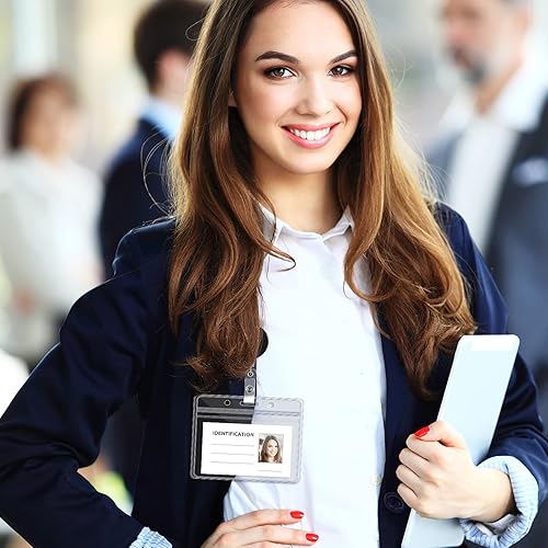 Miniatura 6 de Zonon 150 soportes para tarjetas de identificación con nombre, fundas horizontales transparentes de plástico transparente de PVC para tarjetas de