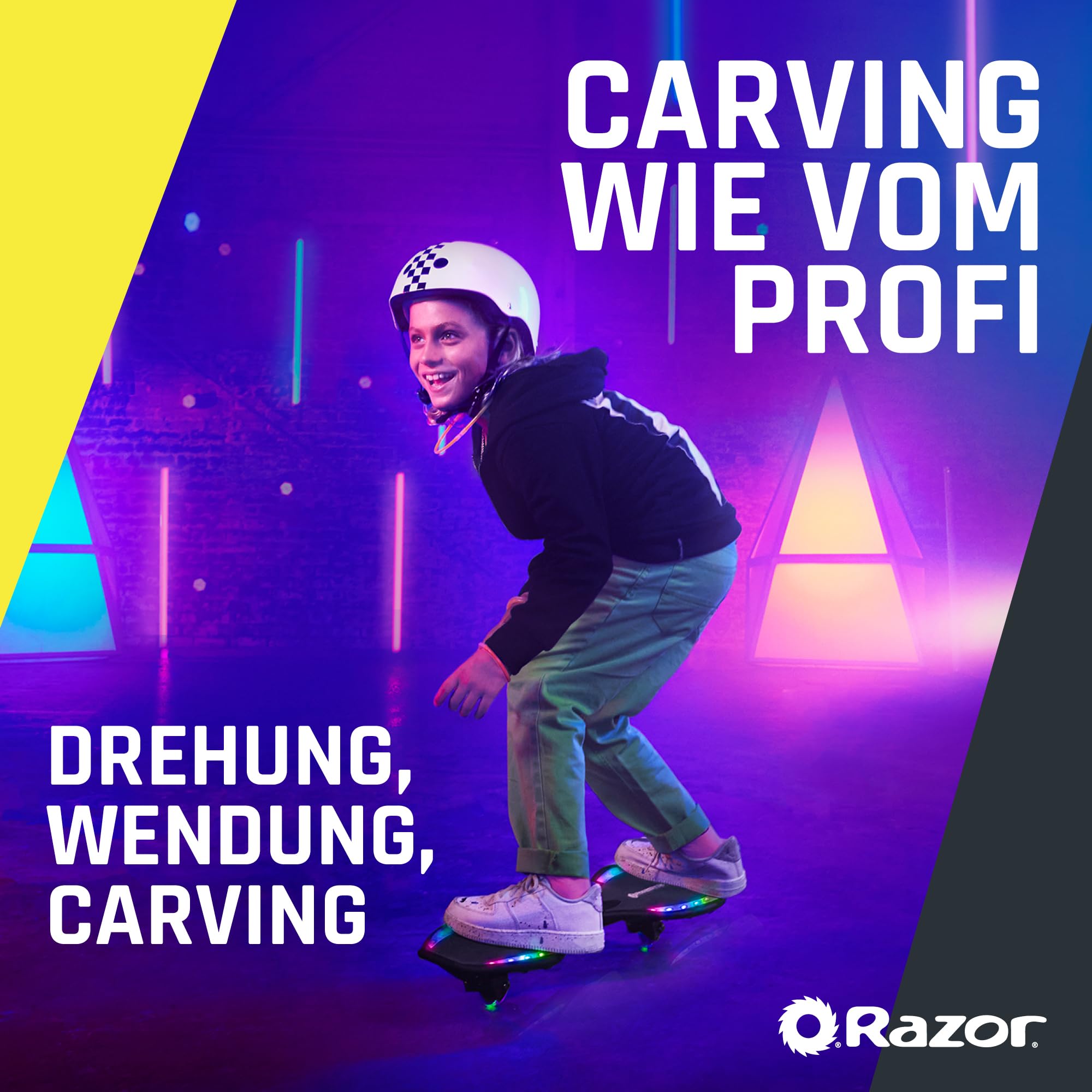 Razor Ripster Lightshow Waveboard - Rollbrett für Kinder ab 8 Jahren mit 360° Lenkung, bewegungsaktiviertem Lichtdeck, 5 Lichtmodi, Anti-Rutsch, kompaktes & leichtes 2-Rad-Board - Schwarz