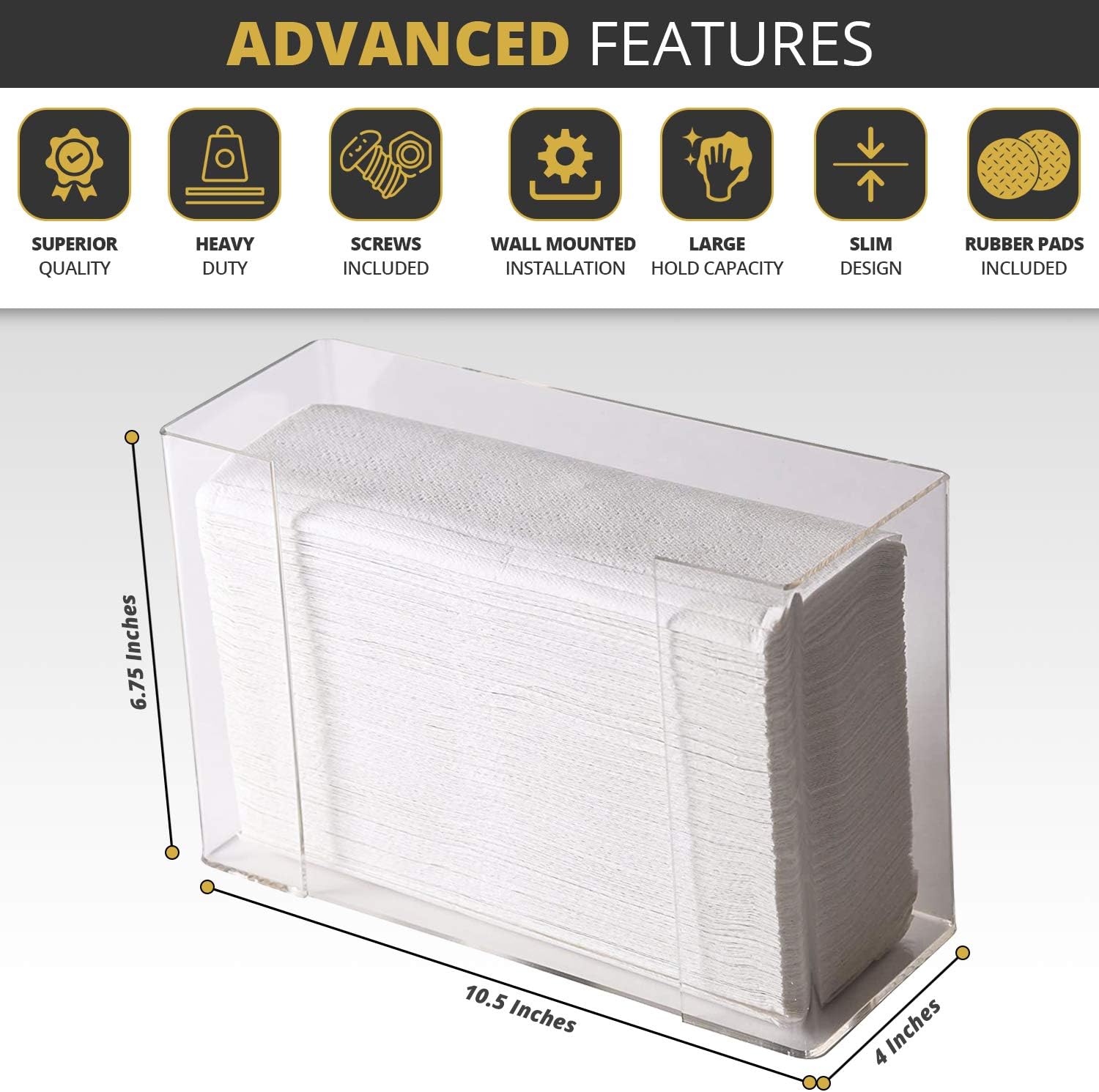 Paper Towel Dispenser by Oasis Creations, Holds 250 Paper Towels, Wall Mounted, Countertop Paper Towel Dispenser, Universal Paper Towel Holder- Clear