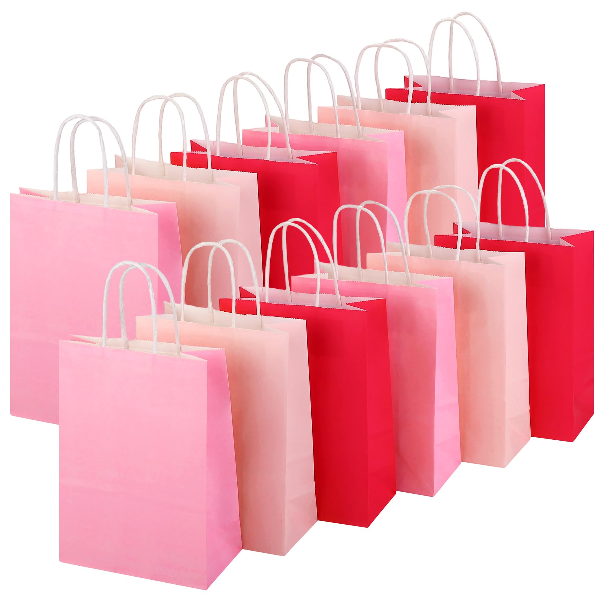 Vivantia 12 Pcs Paper Party Bags with Handles, 120 GSM Kraft Bag Colorful Party Favor Bags for Birthday Wedding Baby Shower, Rose Red, Pink, Light Pink